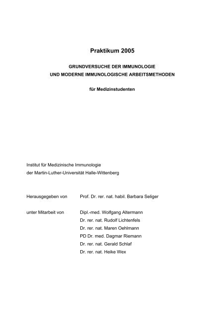 Praktikum 2005 - Martin-Luther-UniversitÃƒÂ¤t Halle-Wittenberg