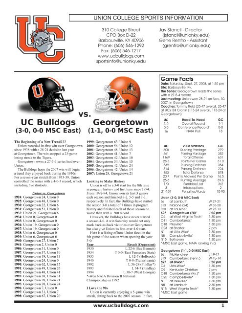 UC Bulldogs vs. Georgetown - Union College Athletics