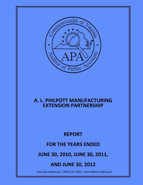 A.L. Philpott Manufacturing Extension Partnership report on Audit for ...