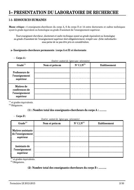 FORMULAIRE LABORATOIRE DE RECHERCHE 2012-2015 - Iresa