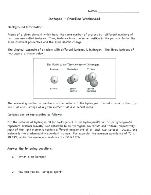 Isotope Chart Practice