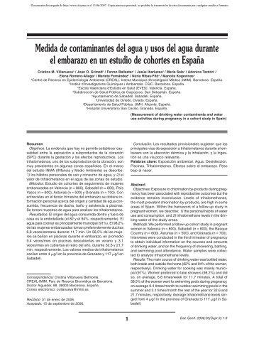 Medida de contaminantes del agua y usos del agua durante ... - PRBB