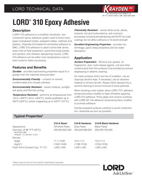 LORD® 310 Epoxy Adhesive