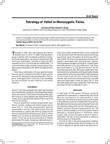 Tetralogy of Fallot in Monozygotic Twins - Cardiovascular Anthology