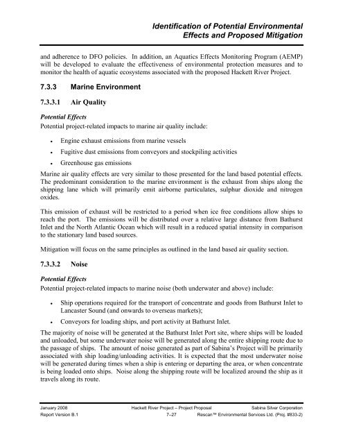 080121-08MN006-Sabina Hackett River Project Proposal ... - NIRB