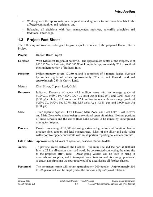 080121-08MN006-Sabina Hackett River Project Proposal ... - NIRB