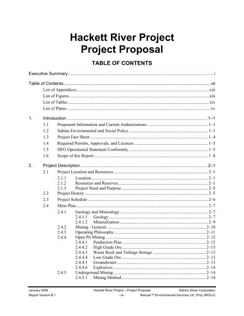 080121-08MN006-Sabina Hackett River Project Proposal ... - NIRB