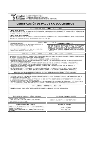 certificaciÃ³n de pagos y/o documentos - SecretarÃ­a de Finanzas - DF