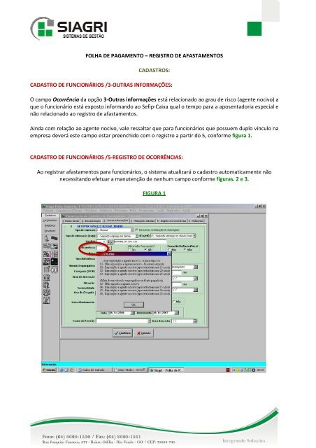 FOLHA DE PAGAMENTO Registro de Afastamentos - Siagri