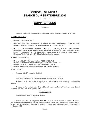 conseil municipal sÃ©ance du 5 septembre 2005 compte rendu