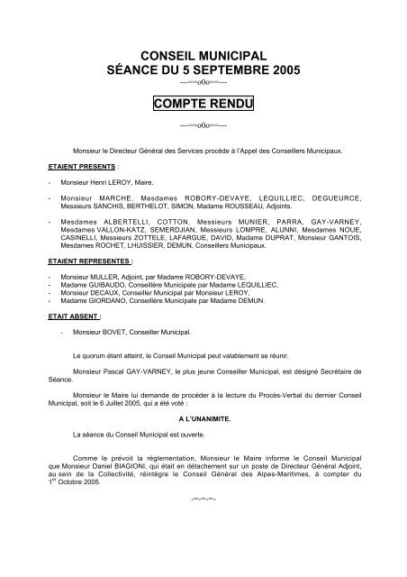 conseil municipal sÃ©ance du 5 septembre 2005 compte rendu