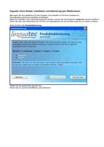 linguatec Voice Reader: Installation und Aktivierung (per Webbrowser)