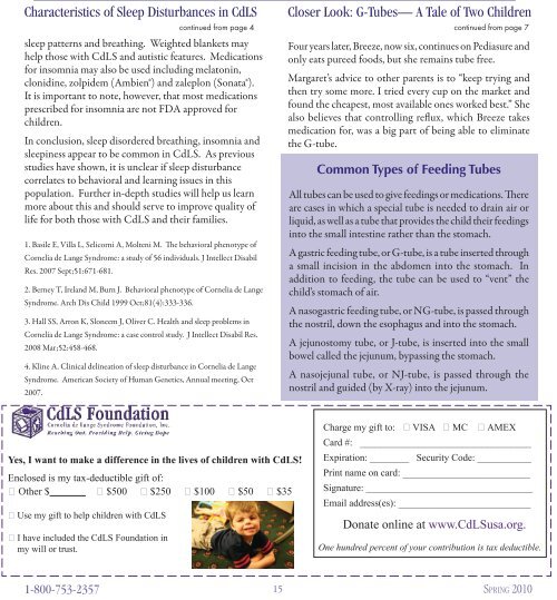 Spring 2010: Sleep Disturbance & G-Tube Feeding - CdLS