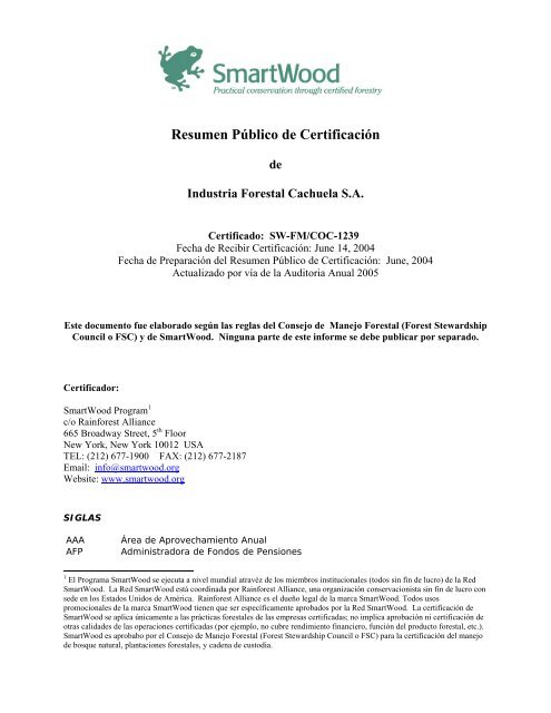 Resumen PÃºblico de CertificaciÃ³n - Rainforest Alliance