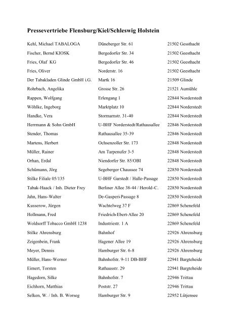 Bezugsliste von Buch + Presse Nord