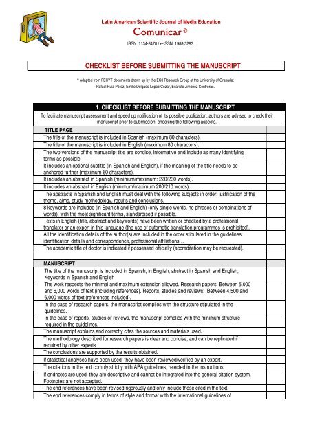 Checklist Protocol - Revista Comunicar