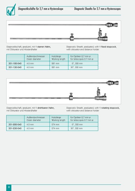 Diagnostikschäfte für 2,7 mm ø Hysteroskope Diagnostic ... - Elmed