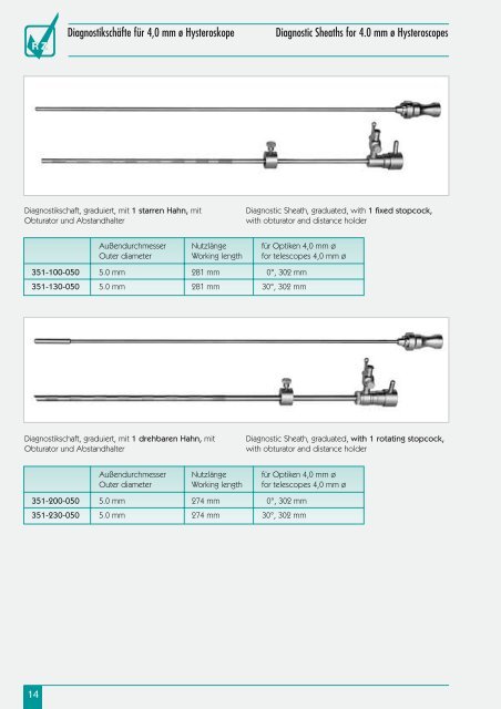 Diagnostikschäfte für 2,7 mm ø Hysteroskope Diagnostic ... - Elmed