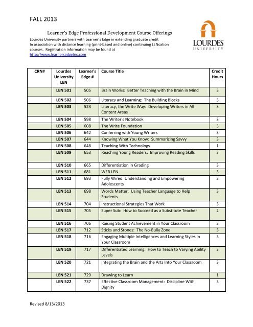 Learner's Edge Course Numbers