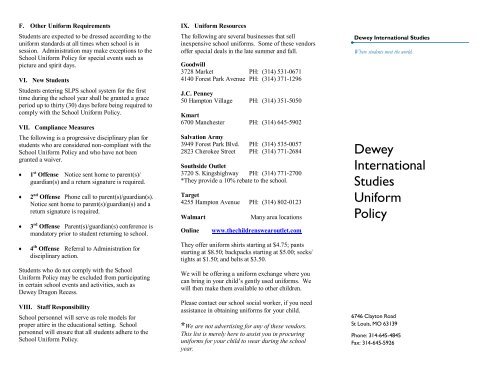 Dewey International Studies Uniform Policy - St. Louis Public Schools