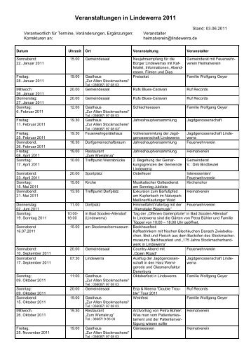 können Sie sich den Terminplan von 2011 - Lindewerra