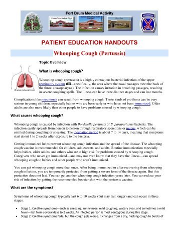 PATIENT EDUCATION HANDOUTS Whooping Cough (Pertussis)