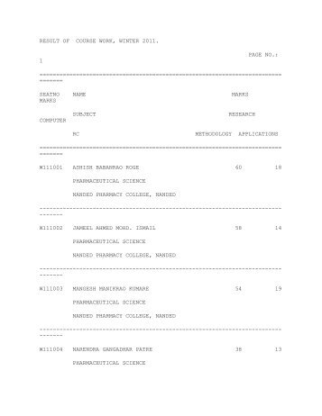 result of course work, winter 2011. page no.: 1 - Manabadi.com