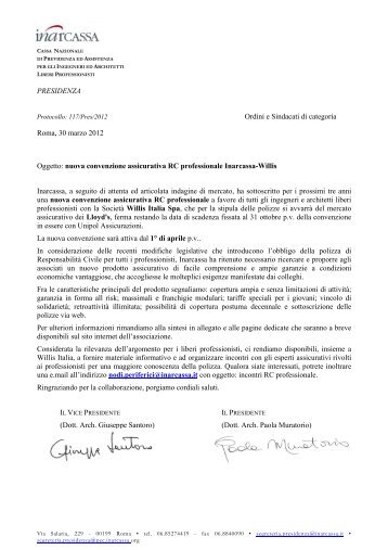 nuova convenzione assicurativa RC professionale Inarcass