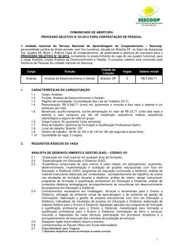 COMUNICADO DE ABERTURA PROCESSO SELETIVO N ... - OCB