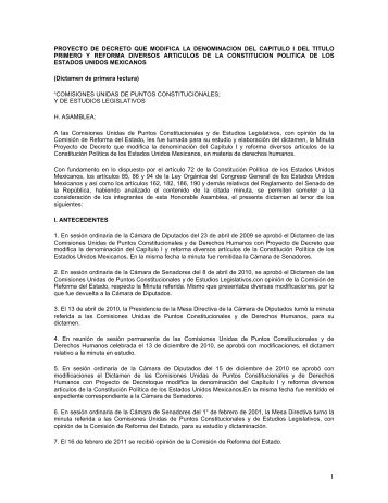 proyecto de decreto que modifica la denominacion del capitulo i del ...