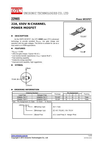 UNISONIC TECHNOLOGIES CO., LTD 22N65