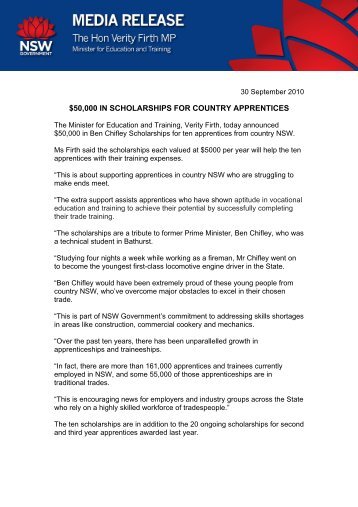 50000 in scholarships for country apprentices - NSW Department of ...