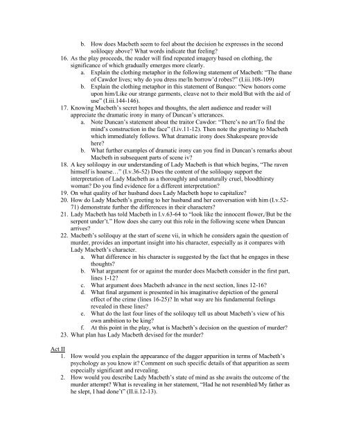 Macbeth Study Guide Questions