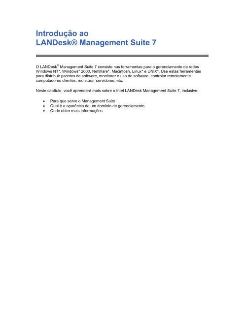 IntroduÃ§Ã£o ao LANDeskÂ® Management Suite 7