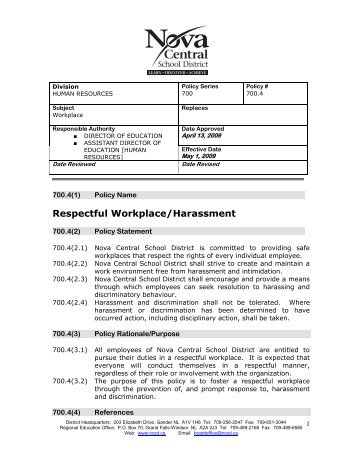 700.4 Respectful Workplace Harassment - Nova Central School ...