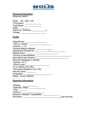 Personal Information: (Required fields*) Prefix Ms. / Mrs. / Mr. *First ...