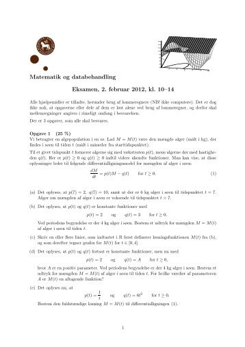 Matematik og databehandling Eksamen, 2. februar 2012, kl. 10–14