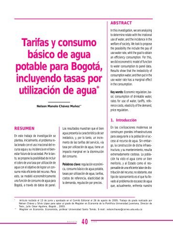 4. Tarifas y consumo básico de agua potable para Bogotá ...