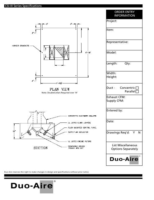 CW-III Double Plenum Short Circuit Wall Hood - Duo-Aire