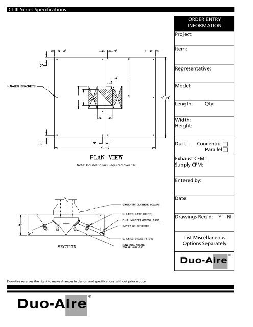 CW-III Double Plenum Short Circuit Wall Hood - Duo-Aire