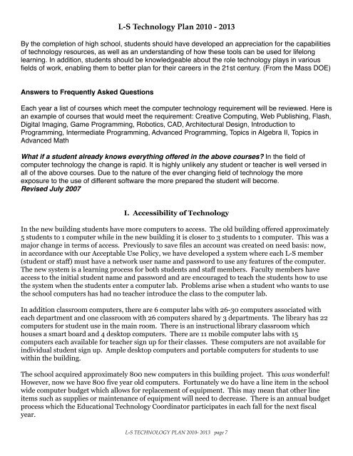 L-S Technology Plan 2010-2013(pdf) - Lincoln-Sudbury Regional ...