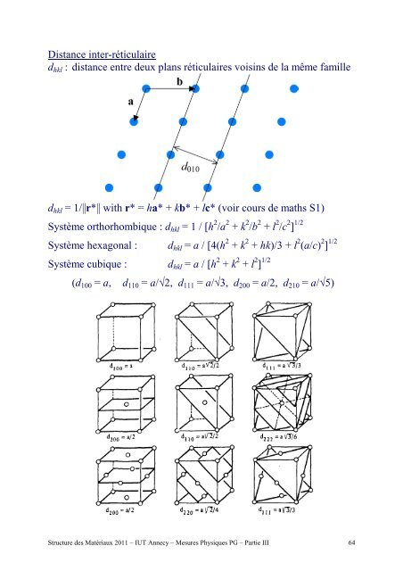 Structure des Matériaux Partie III, Diffraction - IUT Annecy