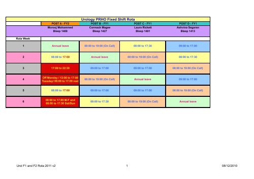 Urology F1 and F2 rota 2011 v3 - Pchurology.co.uk