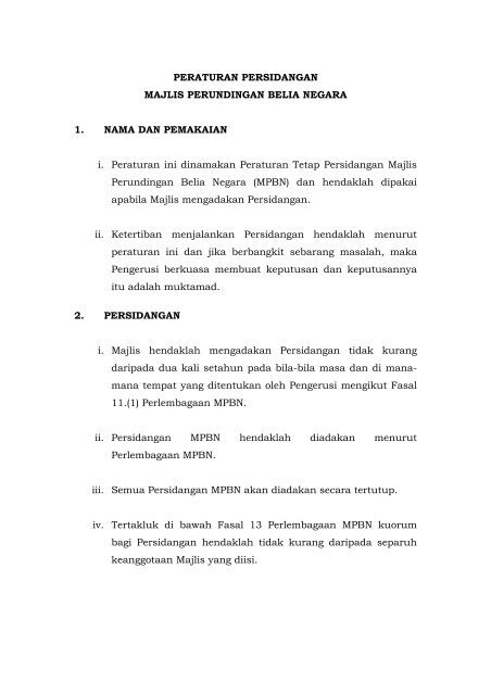 PERATURAN PERSIDANGAN - Majlis Perundingan Belia Negara