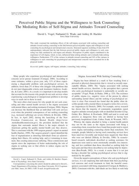 Perceived Public Stigma and the Willingness to Seek Counseling ...