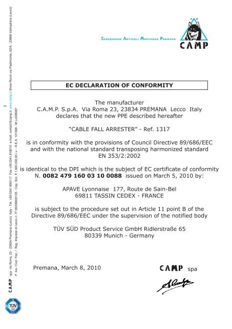 Download the EC declaration of conformity - Camp