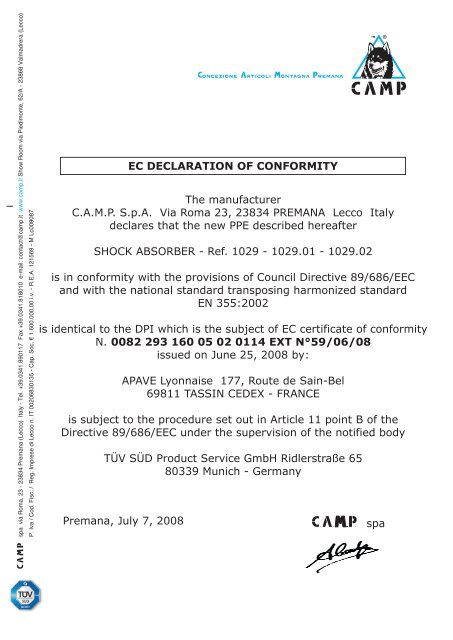 Download the EC declaration of conformity - Camp