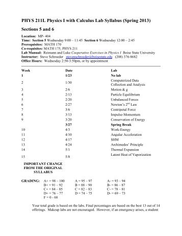 PHYS 212 Physics II with Calculus - Boise State University