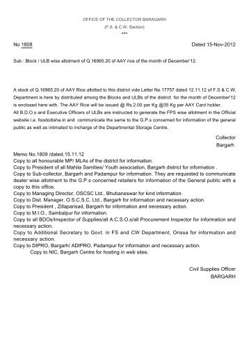 *** No 1808 Dated 15-Nov-2012 Collector Bargarh Memo No.1809 ...