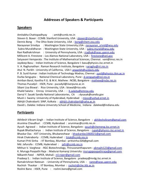 Email Addresses of Speakers and Participants - Indian Institute of ...